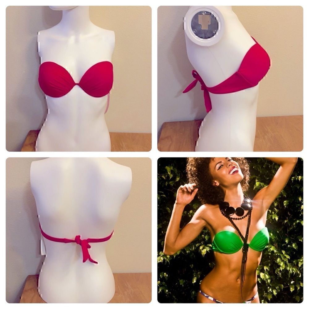 NWT  Anthropologie Rachel Lym Pink Underwired Tie Back Strapless Bikini Top